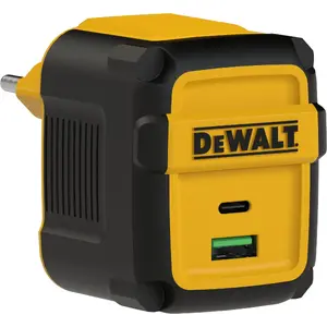 Power adapter DeWalt with 1x USB‑A and 1x USB‑C DXMA131-0873‑DWG, compact dual‑port charger