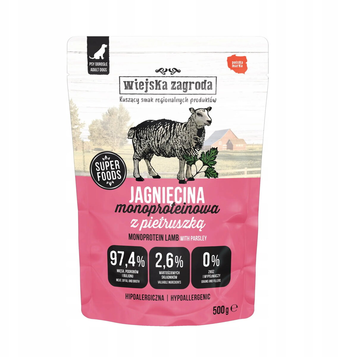 Mitrs suņu barības wiejskazagroda Monoprotein Lamb