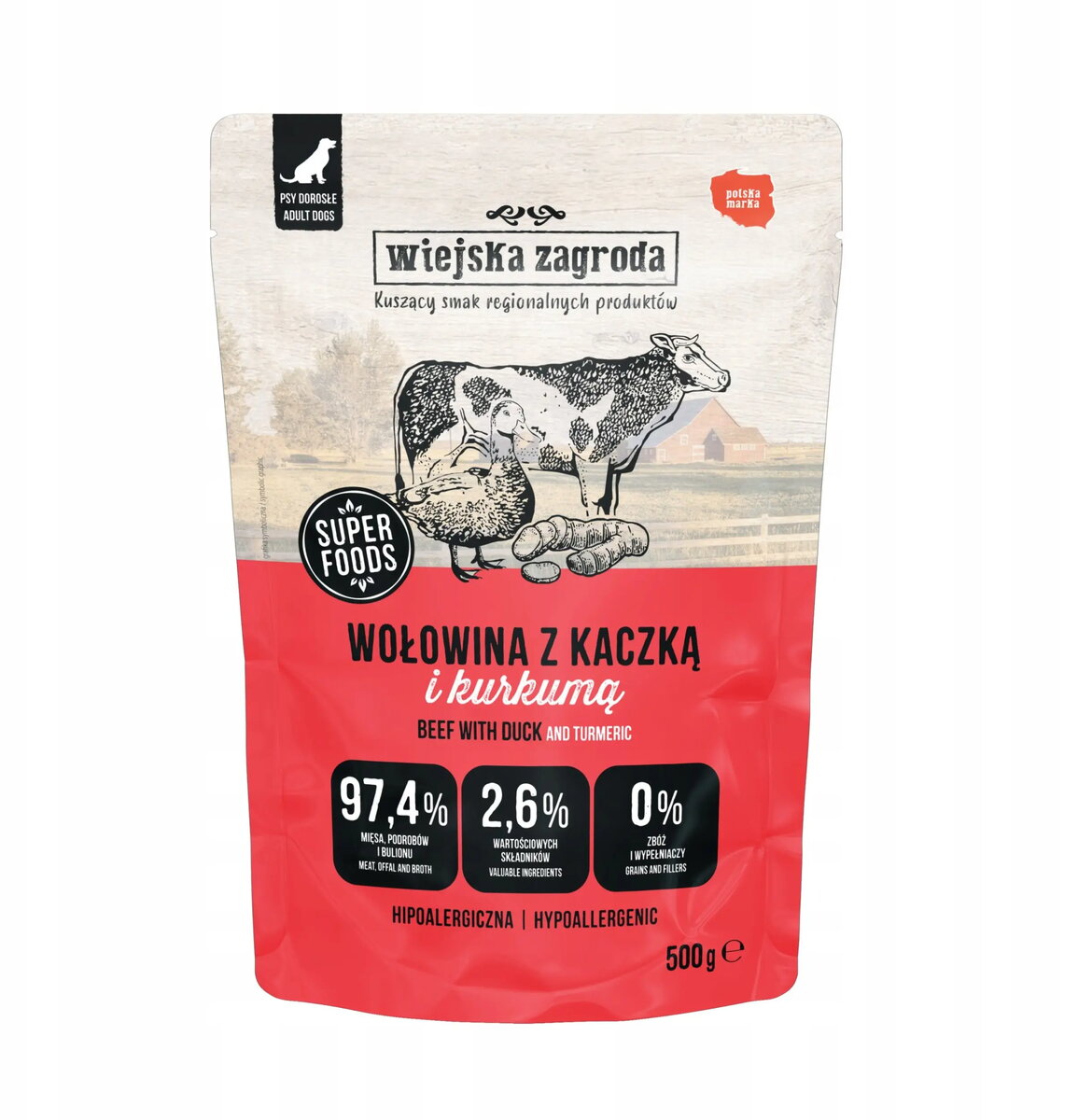Mitrs barības produkts suņiem wiejskazagroda Beef