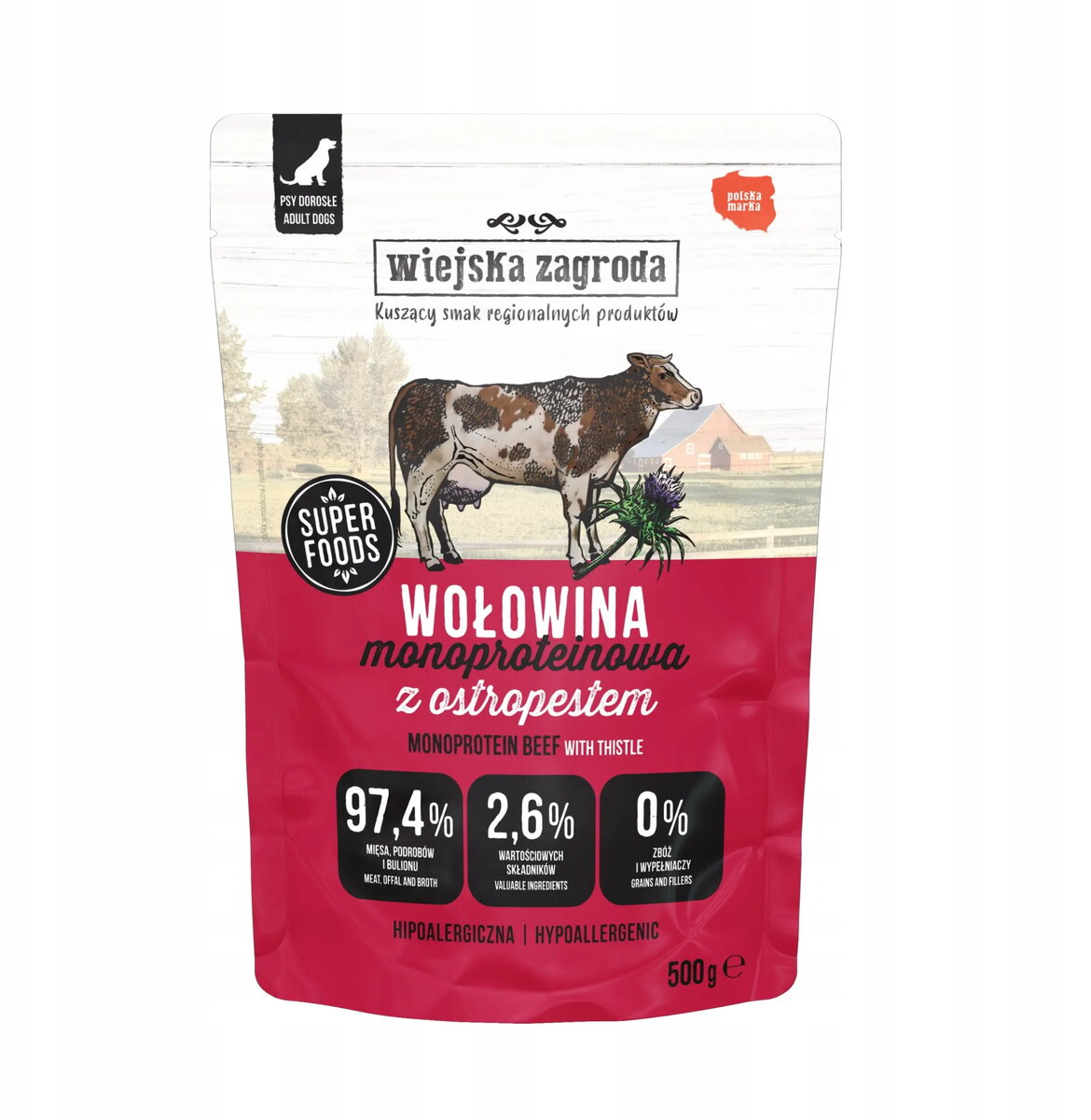 Mitrs suņu barība wiejskazagroda Monoprotein Beef