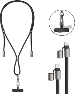 Intenso USB-C Charging Lanyard Phone Necklace Cable 60W Fast Charging Adjustable Length 1.65m Nylon Black