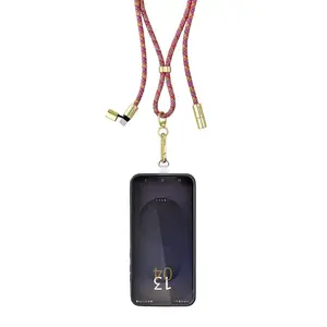 Intenso USB-C uzlādes lanyard telefona kakla kabelis 60W ātrā uzlāde regulējama garuma 1.65m neilons daudzkrāsains