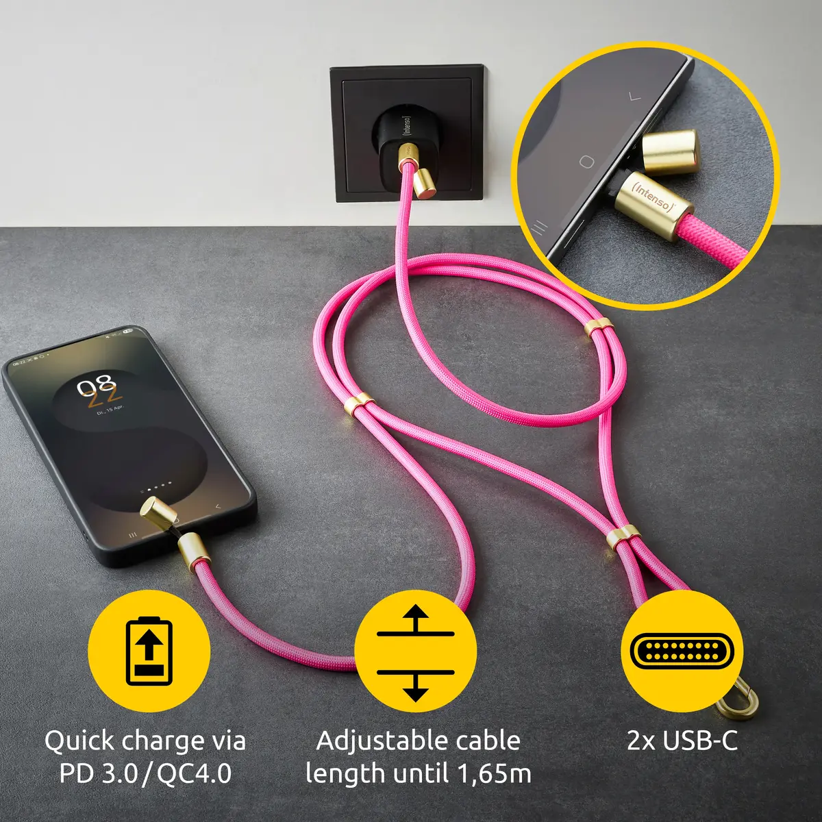 Intenso USB-C Lādēšanas Siksna Telefona Kakla Kabeļa Photo 4