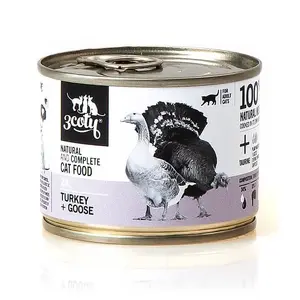 Mitrā kaķu barība 3coty Turcija un Zoss 180 g — pieaugušiem, pilnvērtīga barība, olbaltumvielas 19%, tauki 13%, mitrums 64.7%