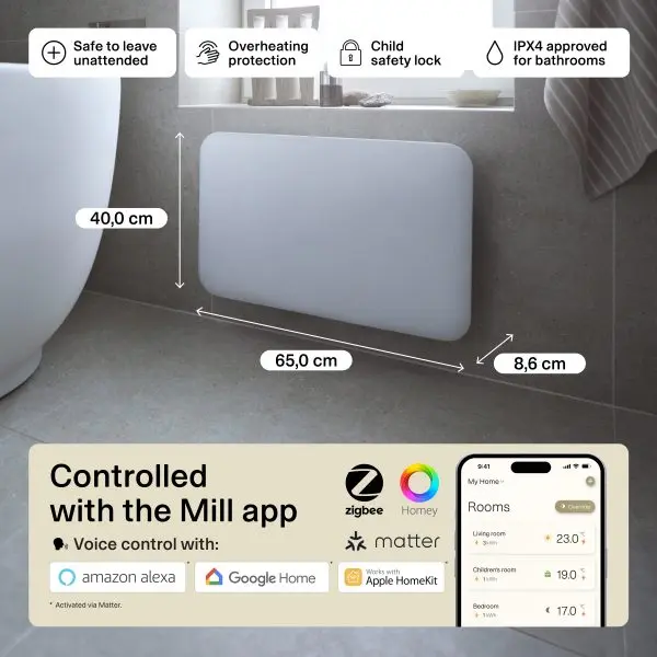 Mill Invisible Smart WiFi Panel Heater PA700WIFI4 700W White IPX4 for rooms up to 9–12 m² Photo 6