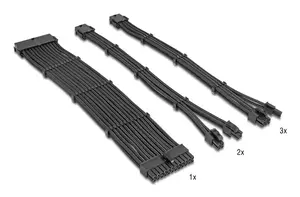 DELOCK PSU Extension Cable Set 30 cm, 6-piece sleeved (1×24‑pin ATX, 2×4+4‑pin EPS, 3×6+2‑pin PCIe) black
