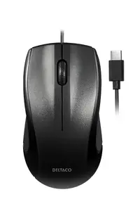 DELTACO MS-711-C abpusēji lietojama vadu optiskā pele ar USB Type-C saskarni, 3 pogām un 1200 DPI izšķirtspēju melnā krāsā