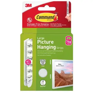 Adhesive Command Strips Large by 3M – Pack of 4, White