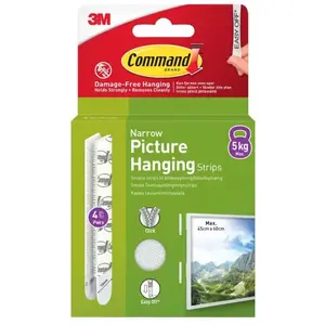 Adhesive Command Strips Narrow 3M 4 pcs, white — removable mounting strips for light items