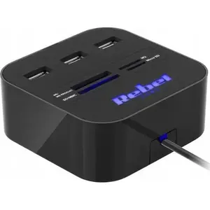 USB-хаб Rebel Comp KOM1020 с 3× USB-A 2.0 и кард-ридером (SD, microSD, M.2, MS PRO Duo)