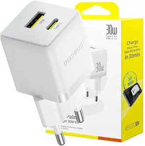 Charger Baseus Palm 30W USB-C and USB-A white — 30W compact wall charger
