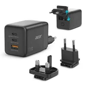 Зарядное устройство для мобильных устройств Acer HP.DSCAB.019 — универсальное для дома, AC, 2× USB‑C, 100–240В, чёрное