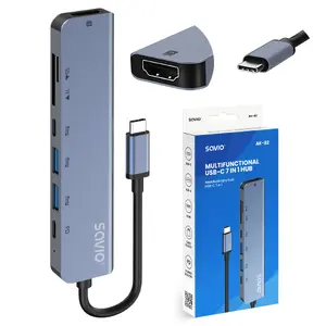 USB Type-C хаб SAVIO AK-82 с HDMI, MicroSD, USB 3.2 Gen1, PD passthrough, 4K@30Hz, 5000 Mbit/s, чёрный