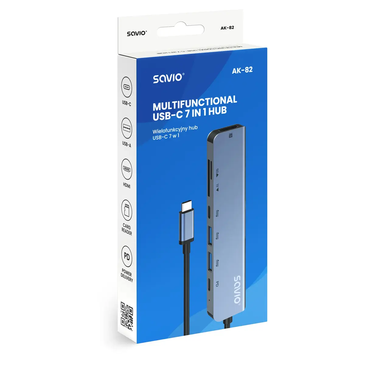 SAVIO AK-82 USB Type-C хаб с HDMI и MicroSD Photo 4