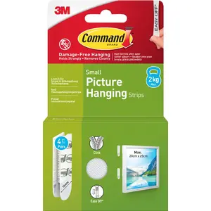 Adhesive Command Strips Small 3M, 4 pieces, white — damage-free hanging for lightweight items