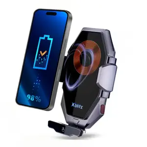 Auto atzveltņa stiprinājums Xblitz FX8 Automatic ar uzlādi — bezvadu/USB saderīgs, 360° pagrieziens, piemērots līdz 20,1 cm (7,9") ekrāniem, melns