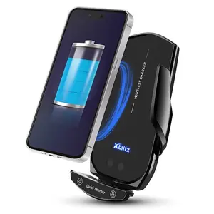Auto atzveltnes stiprinājums Xblitz FX5 Automatic ar bezvadu uzlādi — automātiska satvere, priekš viedtālruņiem/tabletēm līdz 20,1 cm, 360° rotācija, melns