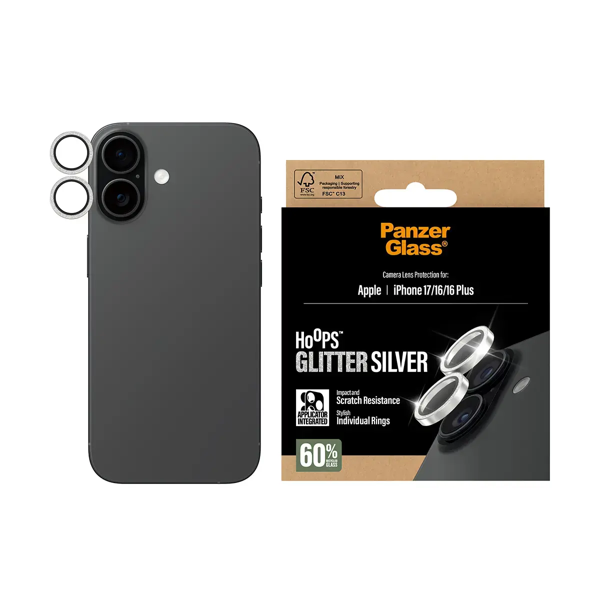 Защитное стекло для камеры PanzerGlass Hoops Glitter Silver iPhone 17 16 16 Plus Photo 2