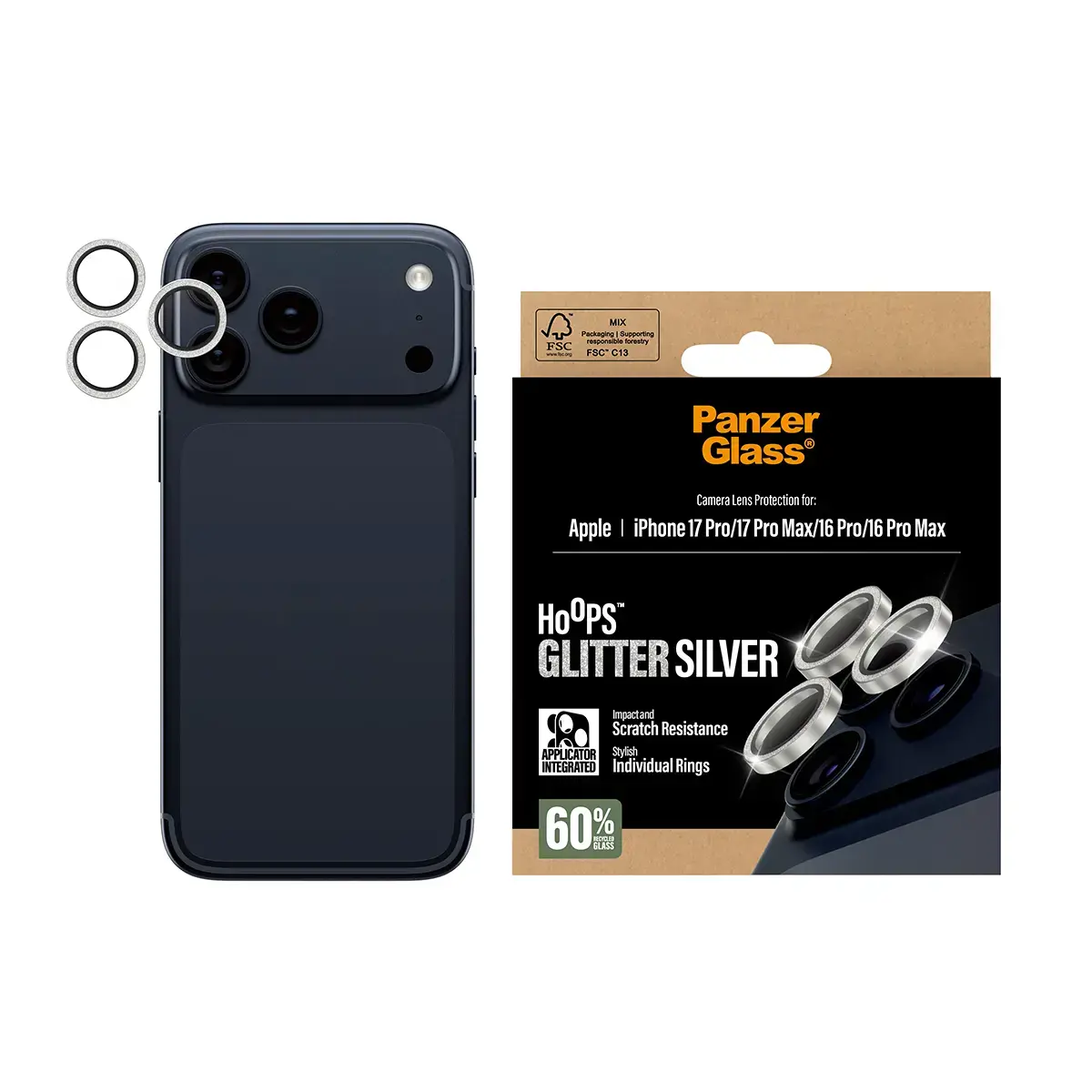 Защитное стекло для камеры PanzerGlass Hoops Glitter Silver iPhone 17 Pro 17 Pro Max Photo 2