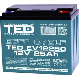 Гелевый аккумулятор глубокого разряда TED ® 12В 25А·ч M5 181×76×167 мм