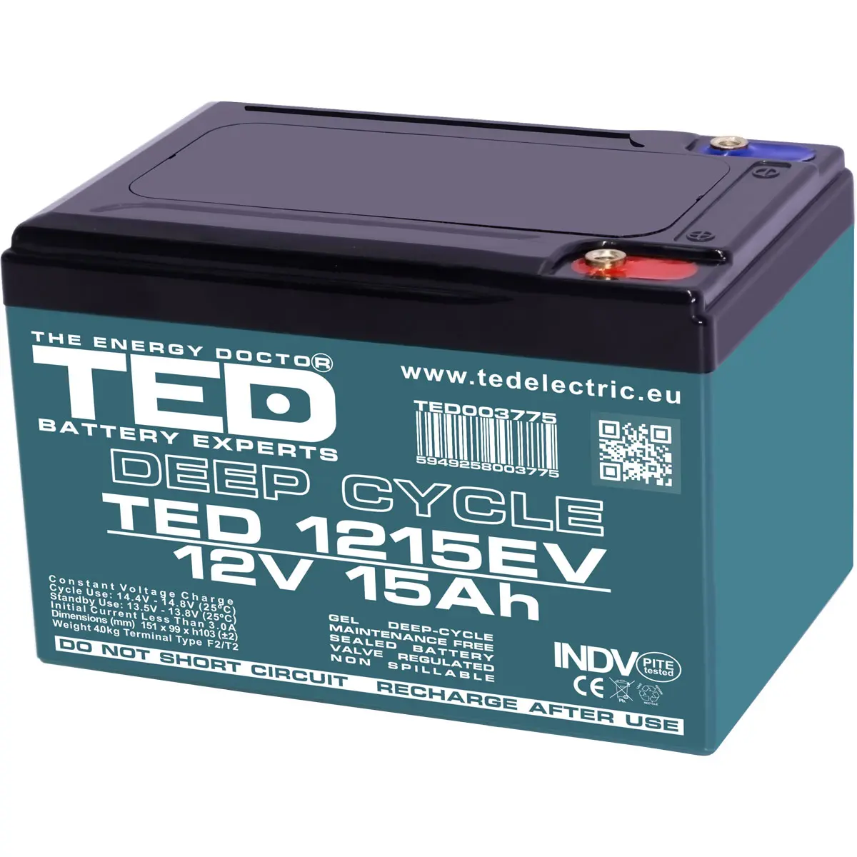 12V 15Ah GEL dziļās izlades akumulators
