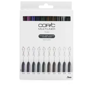 Финелайнеры COPIC Multiliner Fine Multicolour набор 10 шт — круглый корпус, тонкий наконечник