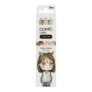 Copic Ciao marķieris 3 gab LAYER & MIX Mellow Palette Plakanā/Šeptējoša Gaiši pelēks, Ivora, Gaiši rozā