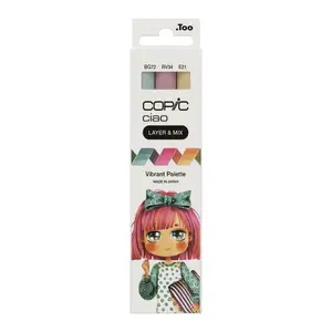 Copic Ciao marķieru komplekts Copic Ciao LAYER & MIX Manga komplekts Dzīvīga palete 3 gab. Bush Tumši rozā Dzeltena