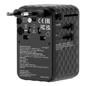 Универсальный адаптер для путешествий Verbatim Charge 'n' Travel 100W Черный