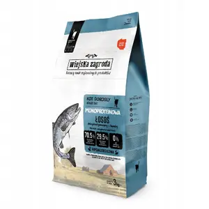 Sausais kaķu barība wiejskazagroda Monobiałkowa Salmon adult 3 kg — bezkviešu, vienproteīna, olbaltums 38%, tauki 20%