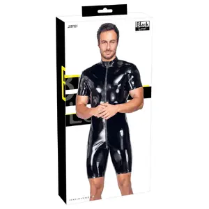 Playsuit men's short vinyl Black Level 2XL — shiny black, size 2XL, short sleeves and legs, padded 3-way zip