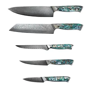 Kitchen knives set Usugiri D-011 5 pieces Damascus steel — professional kitchen knife set