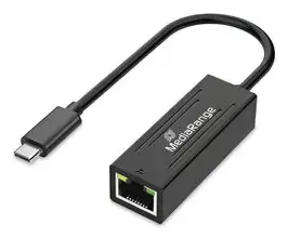USB Type-C to RJ45 Ethernet Adapter MediaRange MRCS237, Gigabit 10/100/1000 Mbps, 20 cm, Black