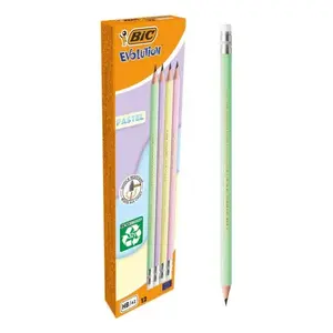 BIC Evolution HB Pencil 12 pcs Hexagonal Green Pink Purple Yellow