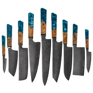 Kitchen knife set Usugiri JH-D-015 9 pieces Damascus steel
