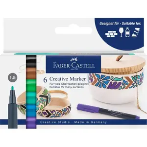 Маркер Faber-Castell Creative 6 шт. Скошенный черный синий коричневый зеленый бирюзовый фиолетовый