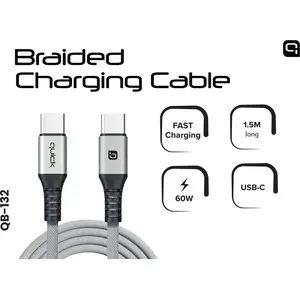 USB-C uz USB-C lādēšanas un datu kabelis Quick QB-132 1,5 m 60W