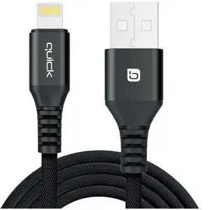 USB-A uz Lightning kabelis Quick 1,5 m melns — datu un uzlādes kabelis