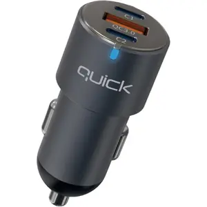 Auto lādētājs Quick QC-420, 2x USB‑C pieslēgvietas, kopējā jauda 60 W, kompakts adapteris