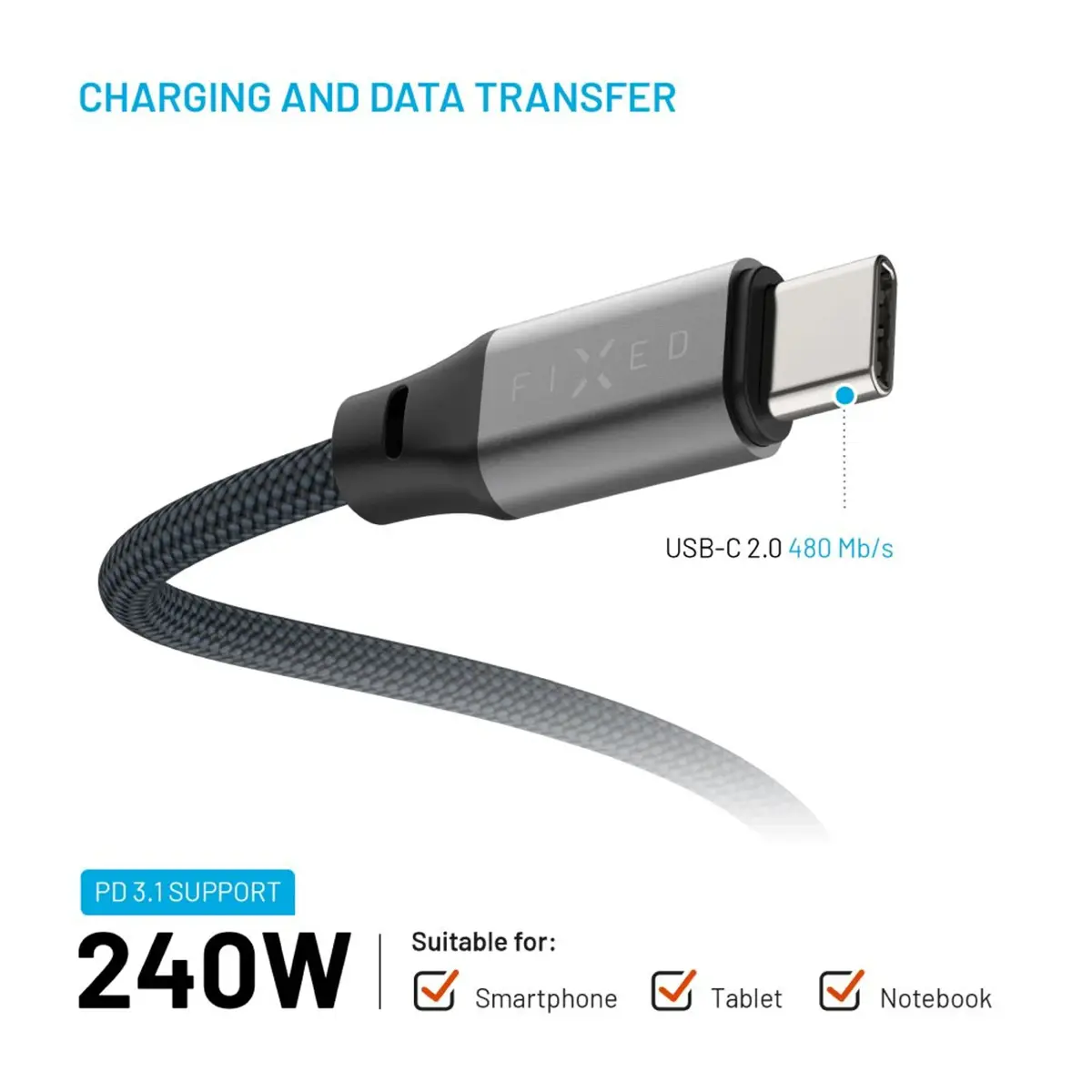 USB-C to USB-C Magnetic Cable FIXED FIXDBM-CC12-GR Photo 3