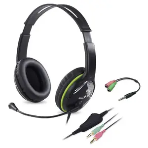 Проводные наушники Genius HS-400A с микрофоном и адаптером, зелёные
