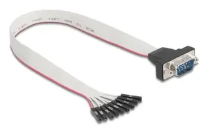 Flat ribbon RS-232 cable DELOCK 9-pin female header to D-Sub 9-pin male with nuts, 30 cm, black/grey