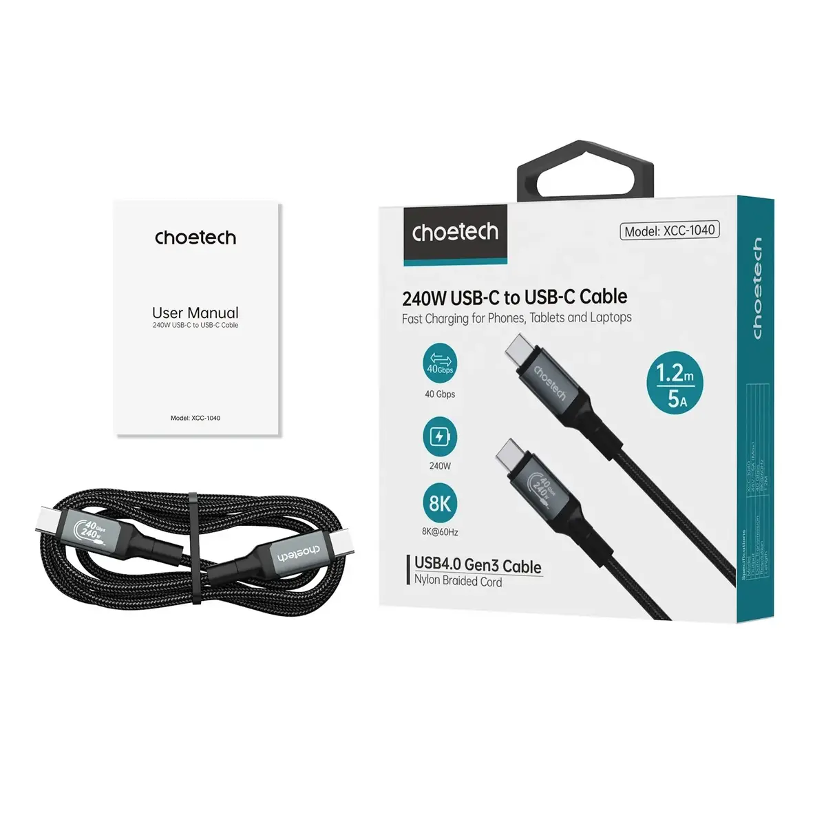 Кабель USB-C CHOETECH XCC-1040 240 Вт 8K 1,2 м Photo 4