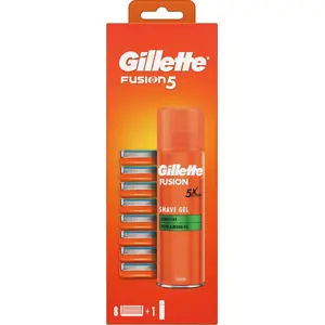 Razor blades Gillette Fusion5 8 pcs with shaving gel 200 ml