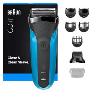 Braun Series 3 310BT Foil Shaver and Trimmer Battery Powered Black and Blue with Wet and Dry Use