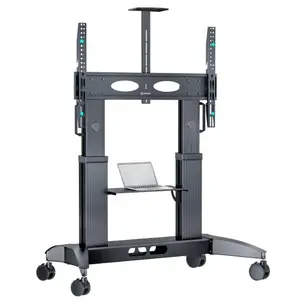 Mobile TV Stand ONKRON TS2821-B for 70–110 inch TVs, Black, height-adjustable wheeled mount
