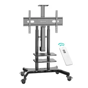 Motorized mobile TV stand ONKRON TS1881E-B for 50–86 inch TVs, black, electric lift, VESA mount