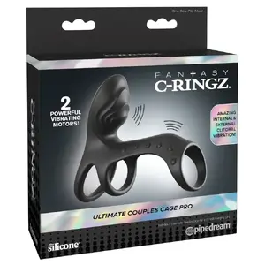 Насадка-удлинитель для пениса Fantasy C-Ringz Ultimate Couples Cage Pro, силикон, двойная вибрация, 19,5×5×12,5 см, водонепроницаемая