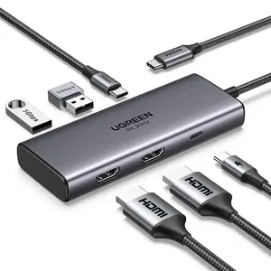 Док-станция UGREEN CM498 6 в 1 USB-C с 2x HDMI и PD Power Delivery