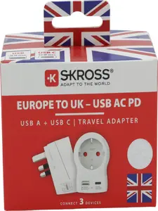 AC adapter SKROSS Europe to UK Model AC20PD USB 1.5A - travel plug converter